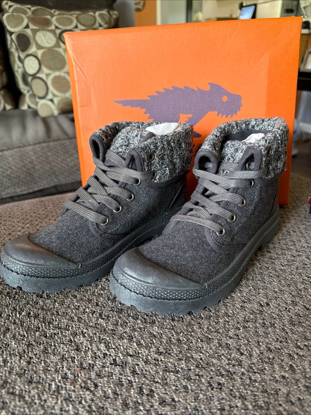 Rocket Dog Women's Charcoal Gray Knit-Cuff Ankle Boot Pilot Joshua Platoon Fabri